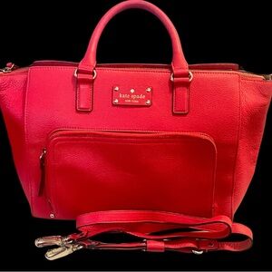 Kate Spade Cherry Red Leather Satchel with Adjustable Crossbody Strap
